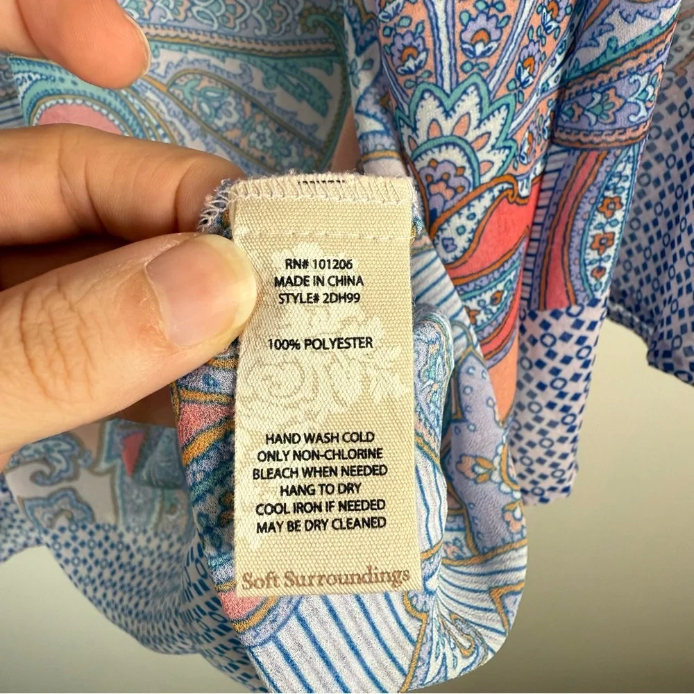 Soft Surroundings Mixed Media Print Open Front Semi Sheer Kimono Cardigan‎ Large